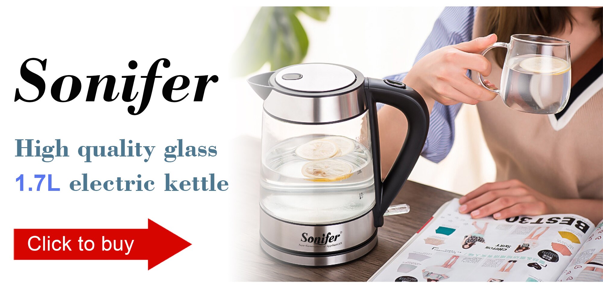 Sonifer – bouilloire électrique pour thé et café, appareil de cuisine intelligent, avec contrôle de la température, fonction de maintien au chaud, 1,7 l
