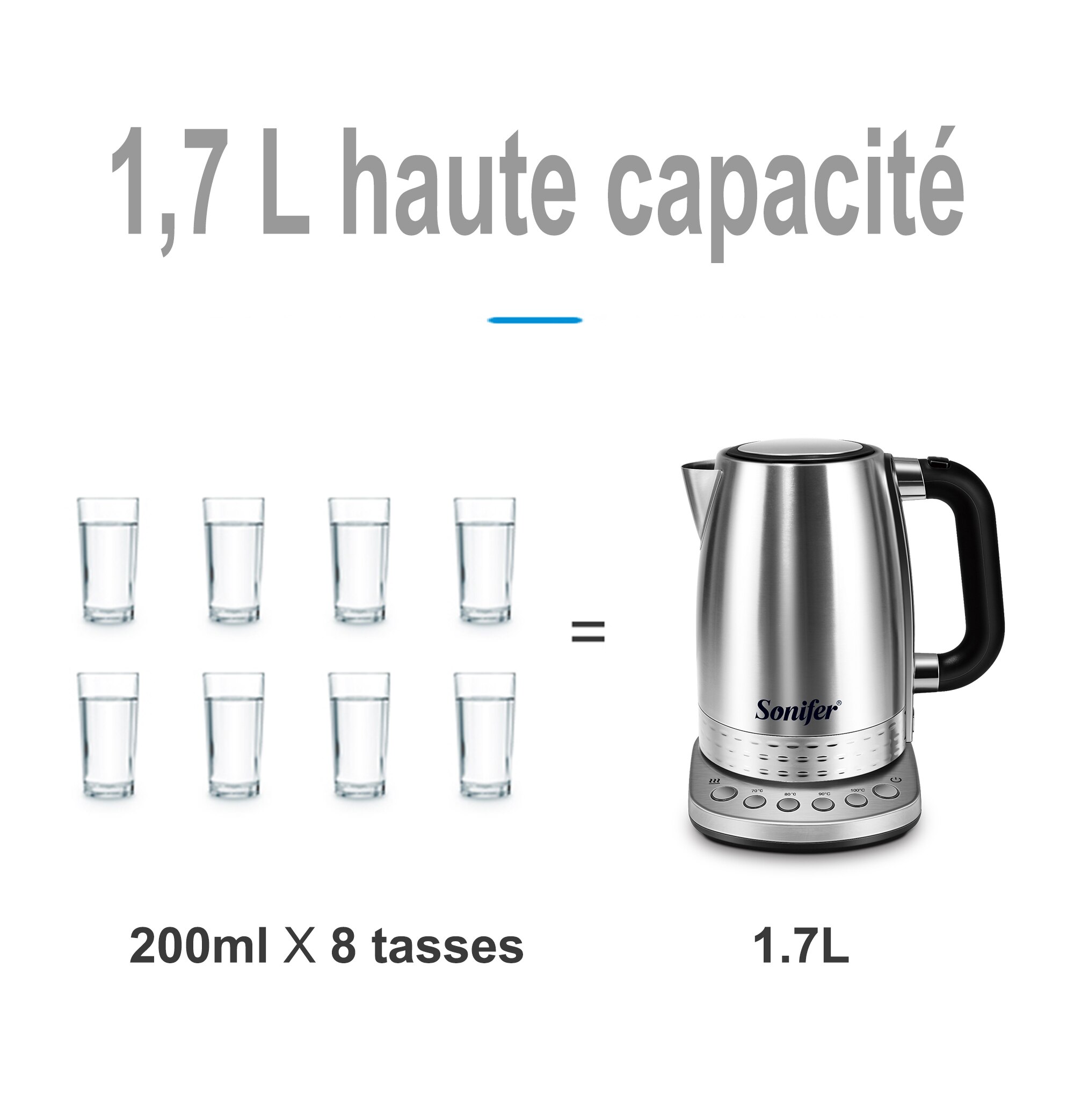 Sonifer – bouilloire électrique pour thé et café, appareil de cuisine intelligent, avec contrôle de la température, fonction de maintien au chaud, 1,7 l Sonifer – bouilloire électrique pour thé et café, appareil de cuisine intelligent, avec contrôle de la température, fonction de maintien au chaud, 1,7 l