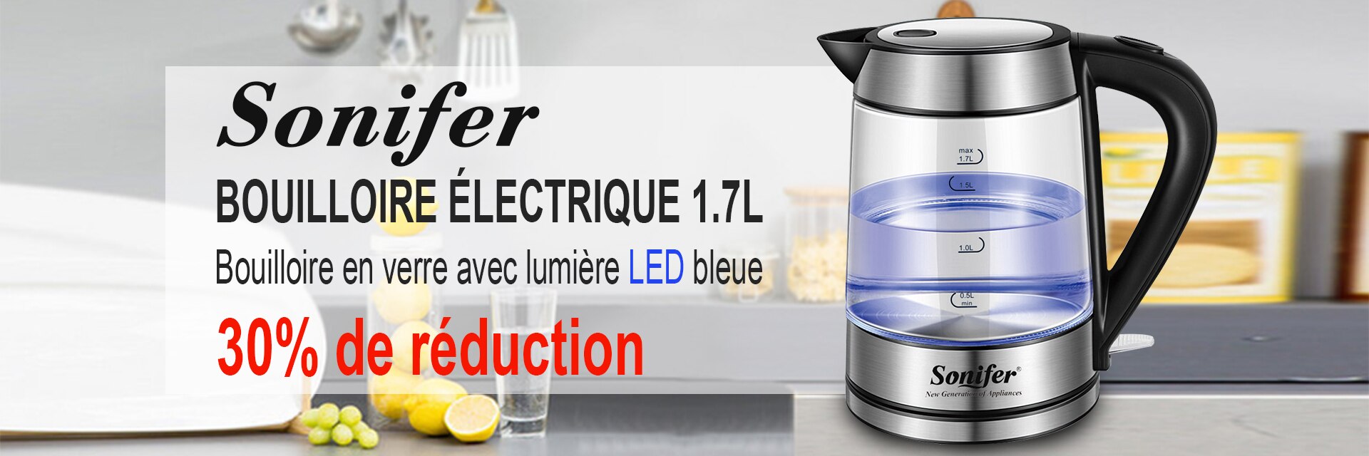 Sonifer – bouilloire électrique pour thé et café, appareil de cuisine intelligent, avec contrôle de la température, fonction de maintien au chaud, 1,7 l