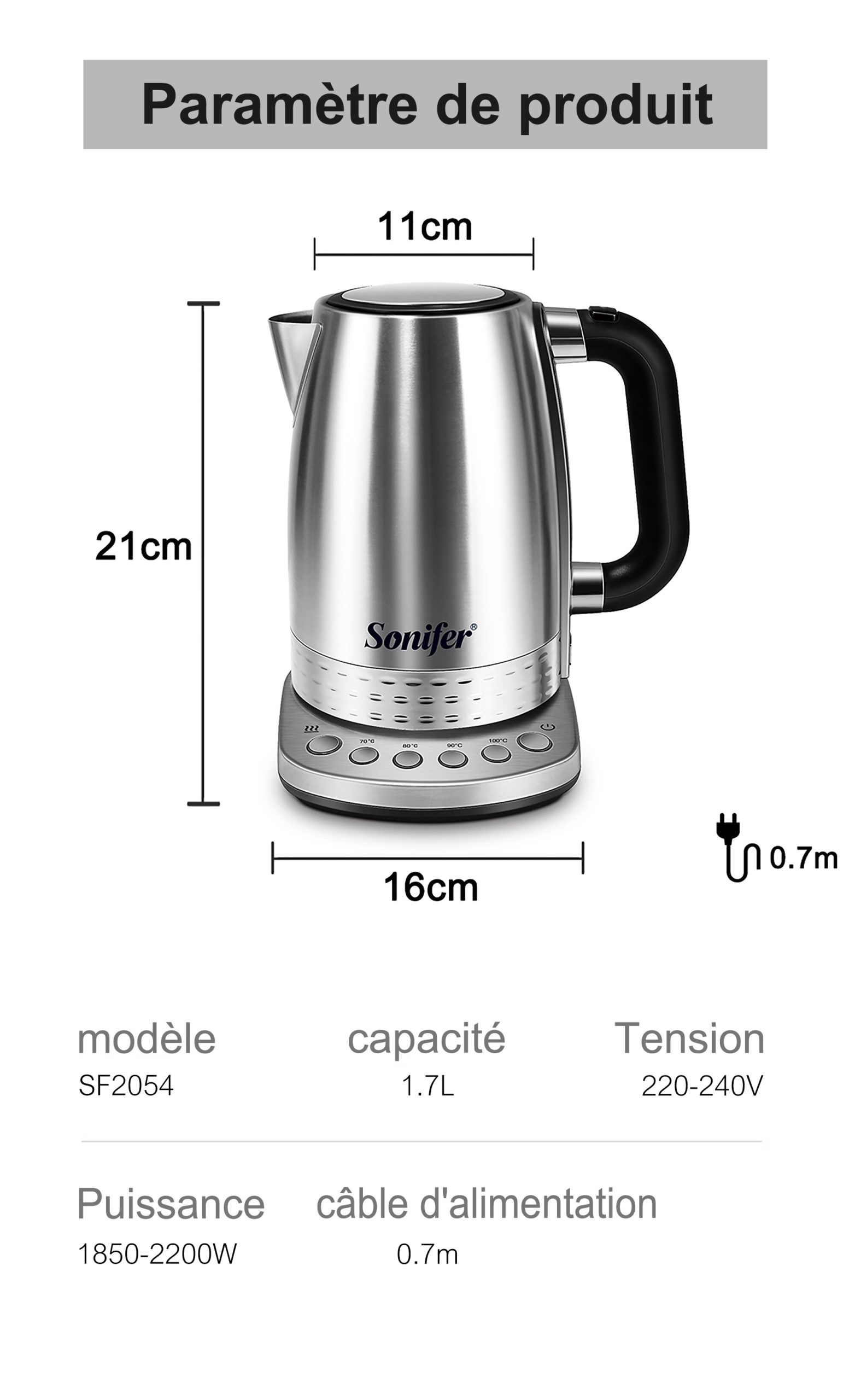 Sonifer – bouilloire électrique pour thé et café, appareil de cuisine intelligent, avec contrôle de la température, fonction de maintien au chaud, 1,7 l Sonifer – bouilloire électrique pour thé et café, appareil de cuisine intelligent, avec contrôle de la température, fonction de maintien au chaud, 1,7 l