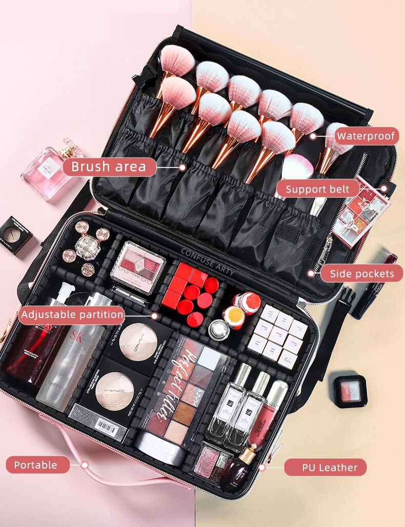 LHLYSGS PU étui à cosmétiques étanche valises multi-étages grand sac de maquillage professionnel femmes beauté organisateur sac à cosmétiques LHLYSGS PU étui à cosmétiques étanche valises multi-étages grand sac de maquillage professionnel femmes beauté organisateur sac à cosmétiques