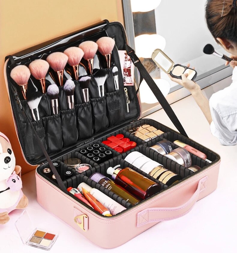 LHLYSGS PU étui à cosmétiques étanche valises multi-étages grand sac de maquillage professionnel femmes beauté organisateur sac à cosmétiques LHLYSGS PU étui à cosmétiques étanche valises multi-étages grand sac de maquillage professionnel femmes beauté organisateur sac à cosmétiques