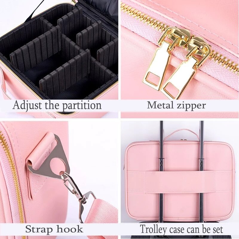 LHLYSGS PU étui à cosmétiques étanche valises multi-étages grand sac de maquillage professionnel femmes beauté organisateur sac à cosmétiques LHLYSGS PU étui à cosmétiques étanche valises multi-étages grand sac de maquillage professionnel femmes beauté organisateur sac à cosmétiques