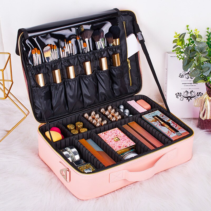 LHLYSGS PU étui à cosmétiques étanche valises multi-étages grand sac de maquillage professionnel femmes beauté organisateur sac à cosmétiques LHLYSGS PU étui à cosmétiques étanche valises multi-étages grand sac de maquillage professionnel femmes beauté organisateur sac à cosmétiques