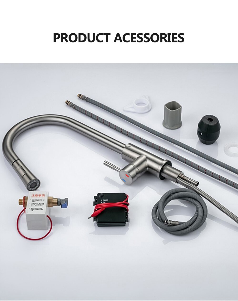 DQOK – robinet de cuisine extractible à capteur de nickel brossé, en acier inoxydable, noir, à Induction intelligente, à commande tactile, pour évier