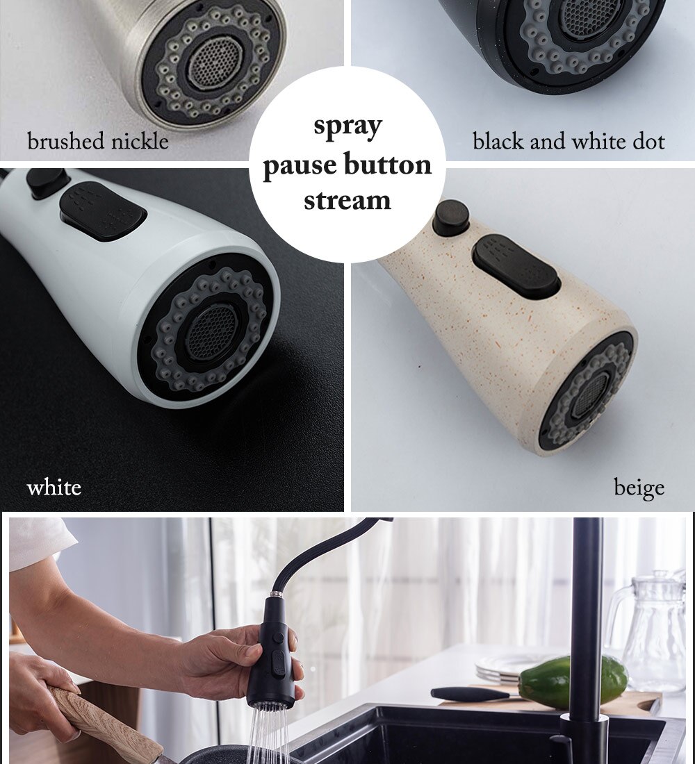 Robinet mitigeur extractible pour évier de cuisine, noir, tête de pulvérisation en nickel brossé, Chrome