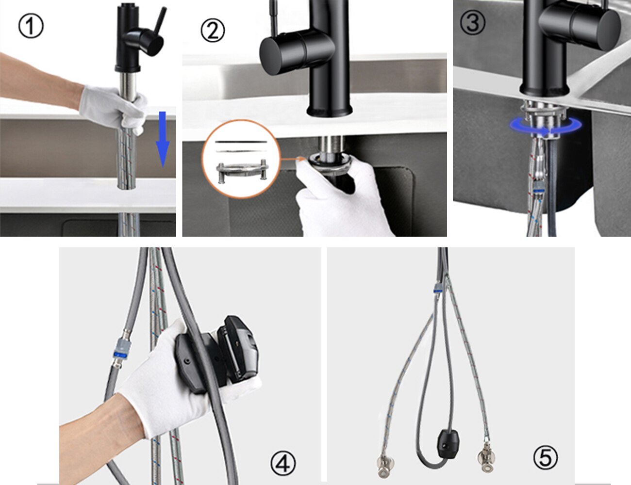 Robinet mitigeur extractible pour évier de cuisine, noir, tête de pulvérisation en nickel brossé, Chrome