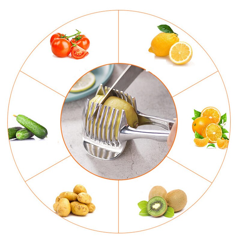 Coupe-citron et tomate en acier inoxydable, coupe-fruits et légumes avec pince, broyeur, porte-oignon multifonction, accessoires de cuisine