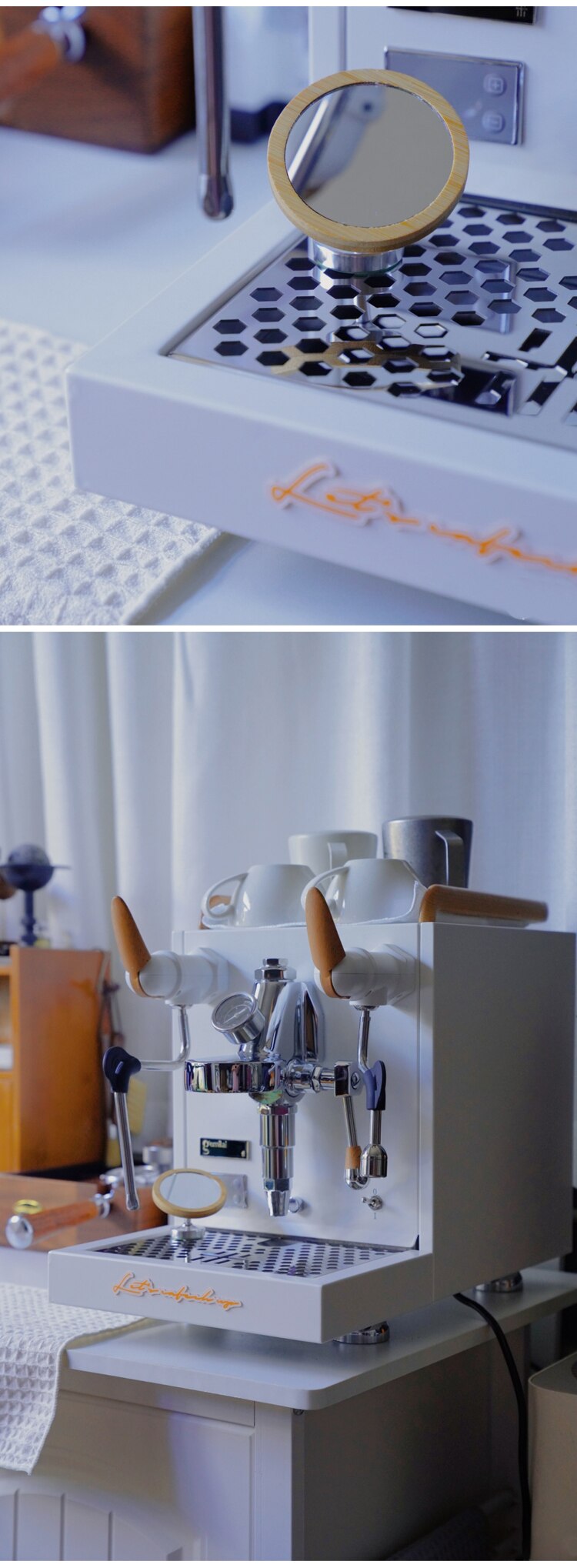 Miroir magnétique réfléchissant pour l'observation du débit de la lentille de expresso, Base en bois, doseur de café, outil pour Machine à café