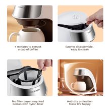 KONKA – Mini Machine à café automatique, 220v, pour la maison, style américain, pour préparer du café en poudre, du thé, facile à utiliser, tasse gratuite
