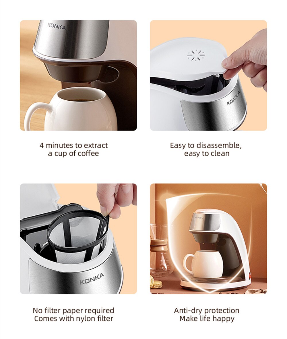 KONKA – Mini Machine à café automatique, 220v, pour la maison, style américain, pour préparer du café en poudre, du thé, facile à utiliser, tasse gratuite KONKA – Mini Machine à café automatique, 220v, pour la maison, style américain, pour préparer du café en poudre, du thé, facile à utiliser, tasse gratuite