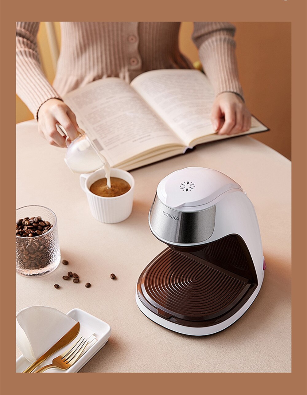 KONKA – Mini Machine à café automatique, 220v, pour la maison, style américain, pour préparer du café en poudre, du thé, facile à utiliser, tasse gratuite KONKA – Mini Machine à café automatique, 220v, pour la maison, style américain, pour préparer du café en poudre, du thé, facile à utiliser, tasse gratuite