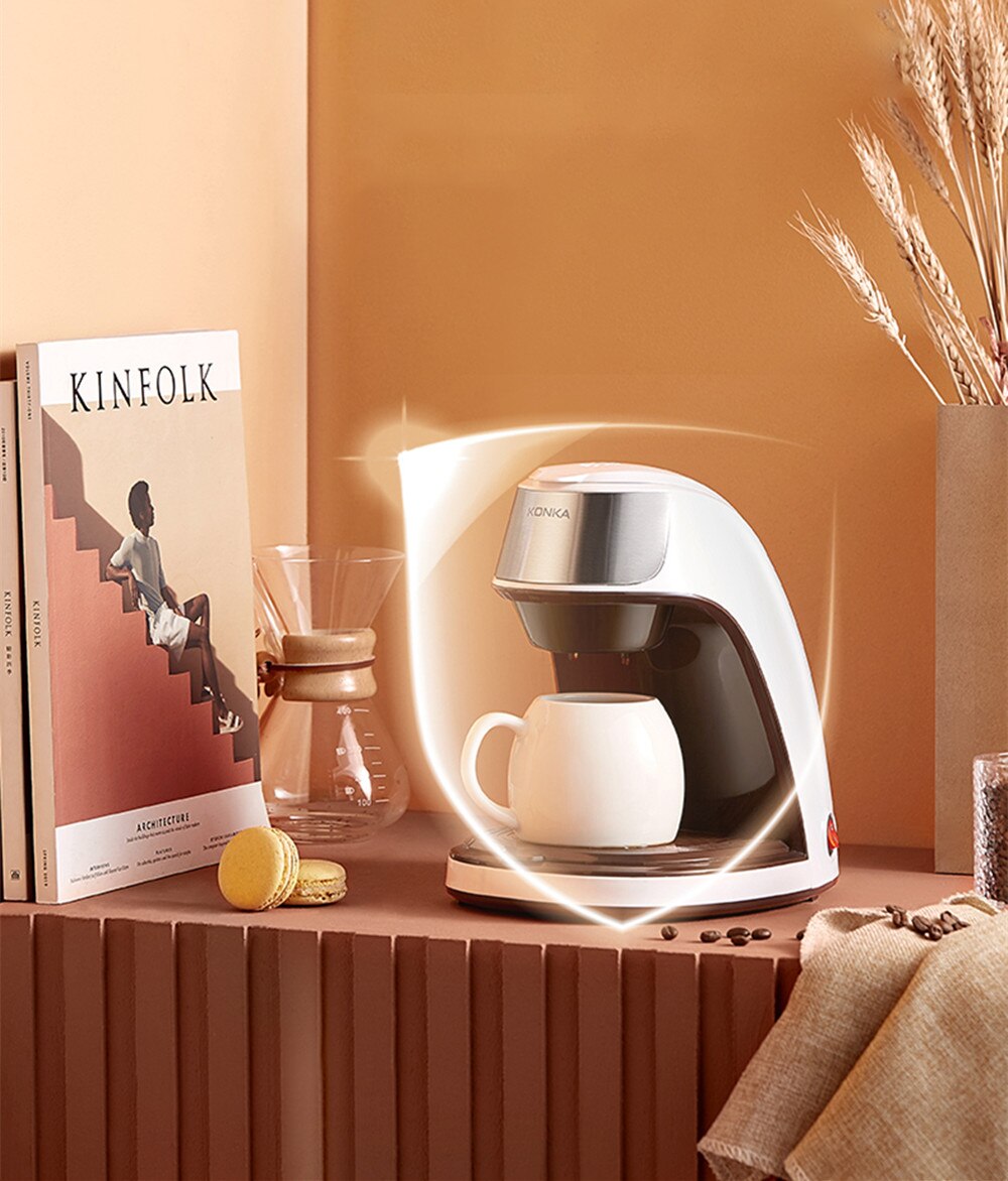 KONKA – Mini Machine à café automatique, 220v, pour la maison, style américain, pour préparer du café en poudre, du thé, facile à utiliser, tasse gratuite KONKA – Mini Machine à café automatique, 220v, pour la maison, style américain, pour préparer du café en poudre, du thé, facile à utiliser, tasse gratuite