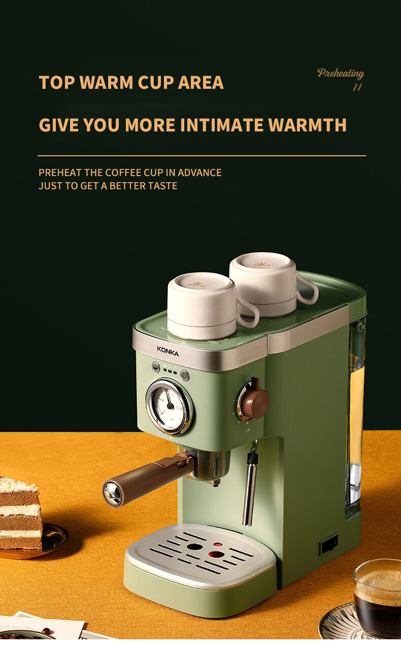 KONKA – Machine à café expresso automatique, verte, réservoir d'eau 1,2 l, 2 en 1, café au lait, capsules de café et poudre