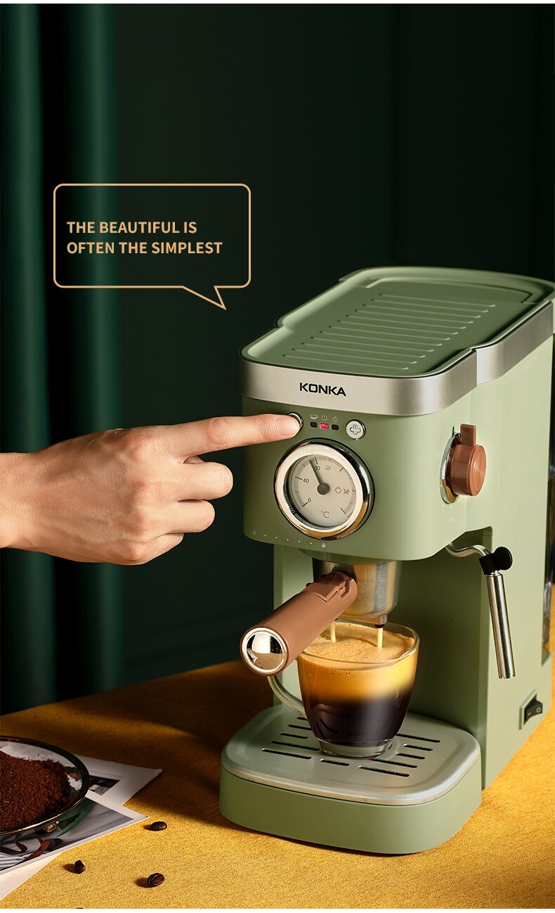KONKA – Machine à café expresso automatique, verte, réservoir d'eau 1,2 l, 2 en 1, café au lait, capsules de café et poudre