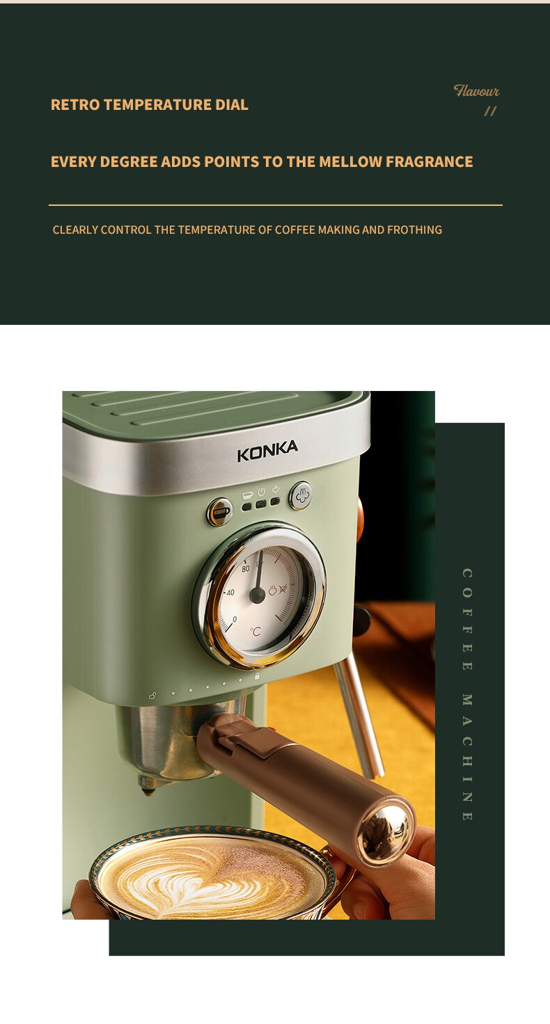 KONKA – Machine à café expresso automatique, verte, réservoir d'eau 1,2 l, 2 en 1, café au lait, capsules de café et poudre