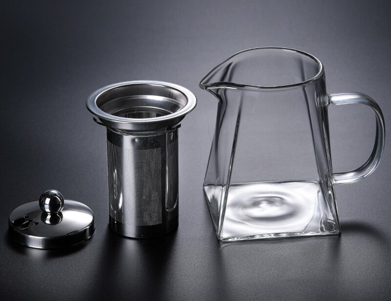 Théière en verre résistante à la chaleur avec infuseur en acier inoxydable, récipient chauffant, théière, bouilloire transparente, paniers filtrants carrés