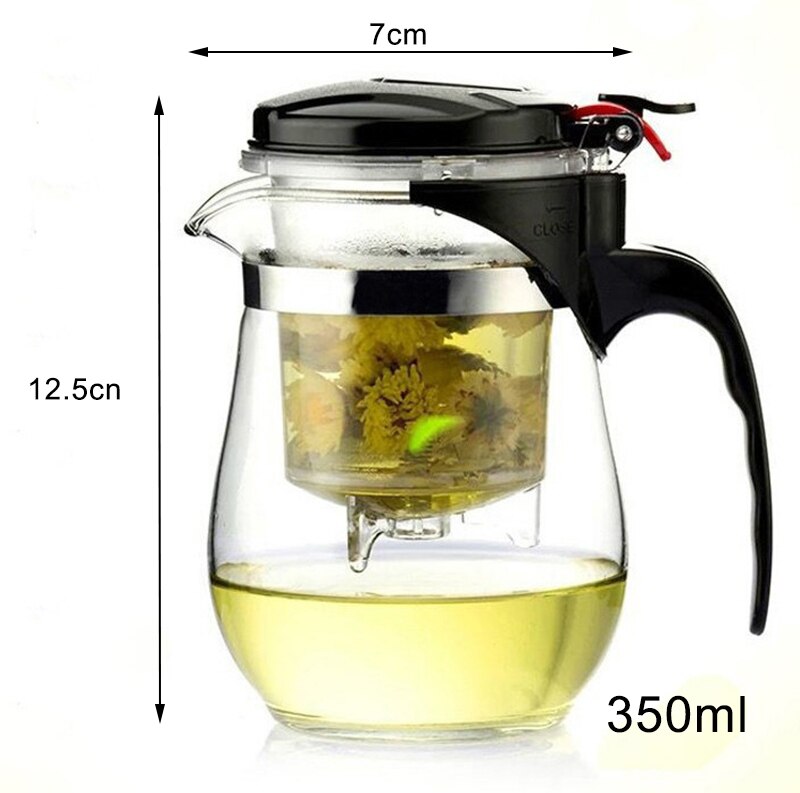 Théière en verre résistante à la chaleur avec infuseur en acier inoxydable, récipient chauffant, théière, bouilloire transparente, paniers filtrants carrés