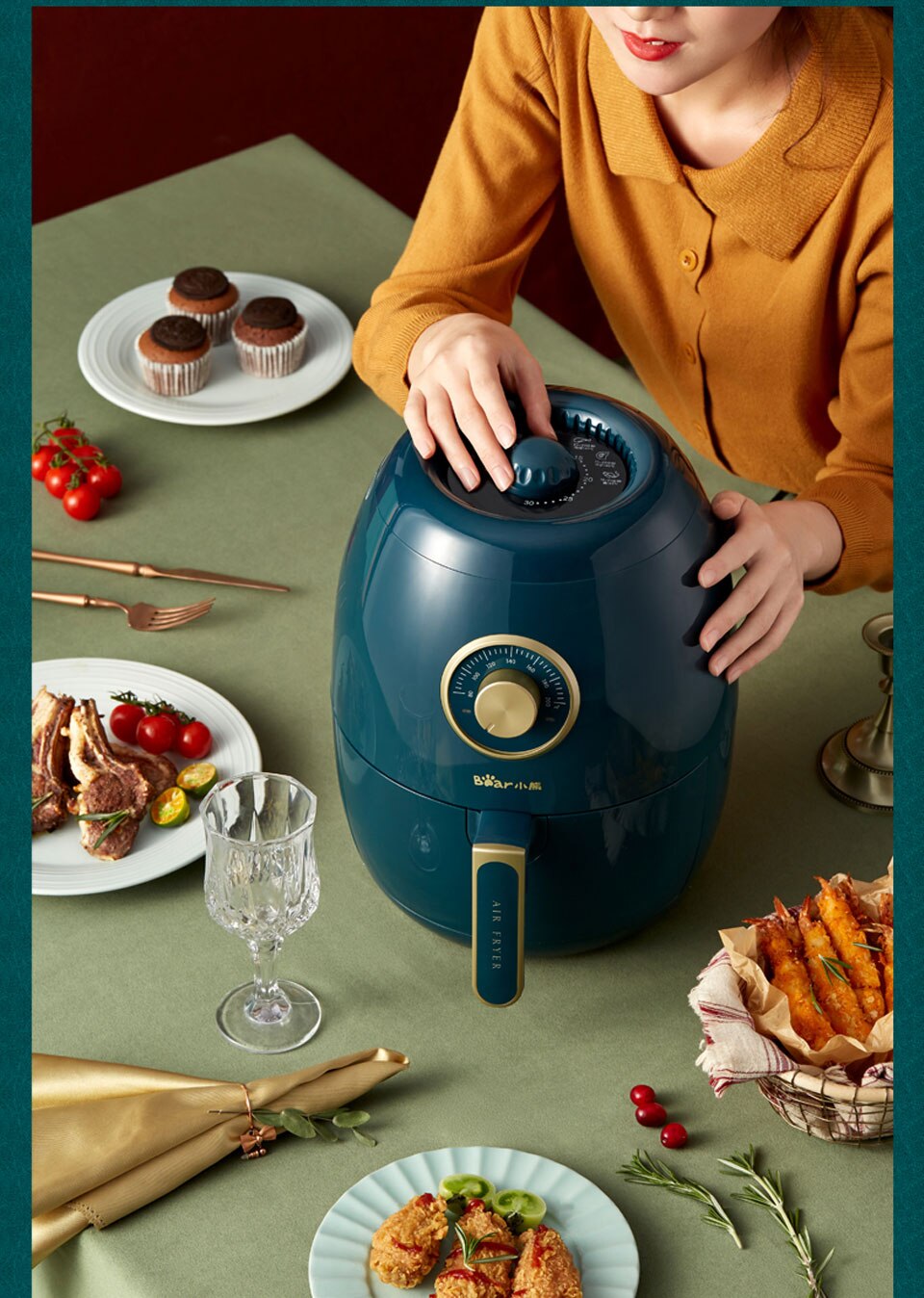 Bear – friteuse à Air électrique sans huile, 3L, 1350W, 360, intelligente, avec cuisinière à Circulation d'air chaud, Version internationale Bear – friteuse à Air électrique sans huile, 3L, 1350W, 360, intelligente, avec cuisinière à Circulation d'air chaud, Version internationale