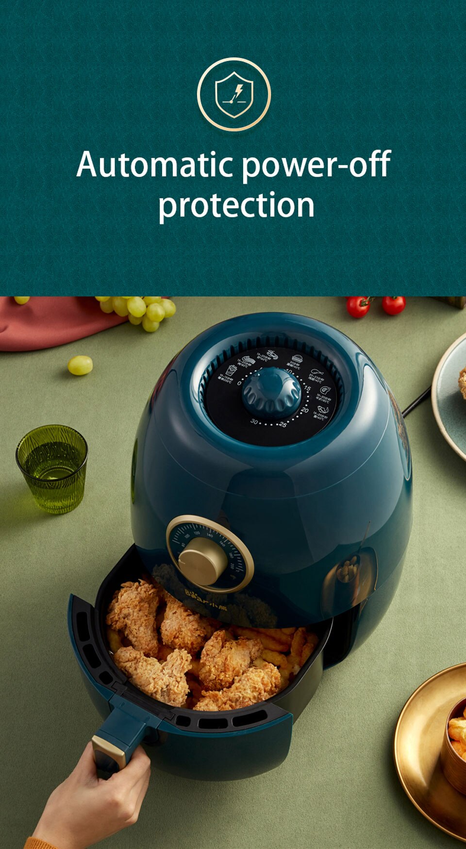 Bear – friteuse à Air électrique sans huile, 3L, 1350W, 360, intelligente, avec cuisinière à Circulation d'air chaud, Version internationale Bear – friteuse à Air électrique sans huile, 3L, 1350W, 360, intelligente, avec cuisinière à Circulation d'air chaud, Version internationale