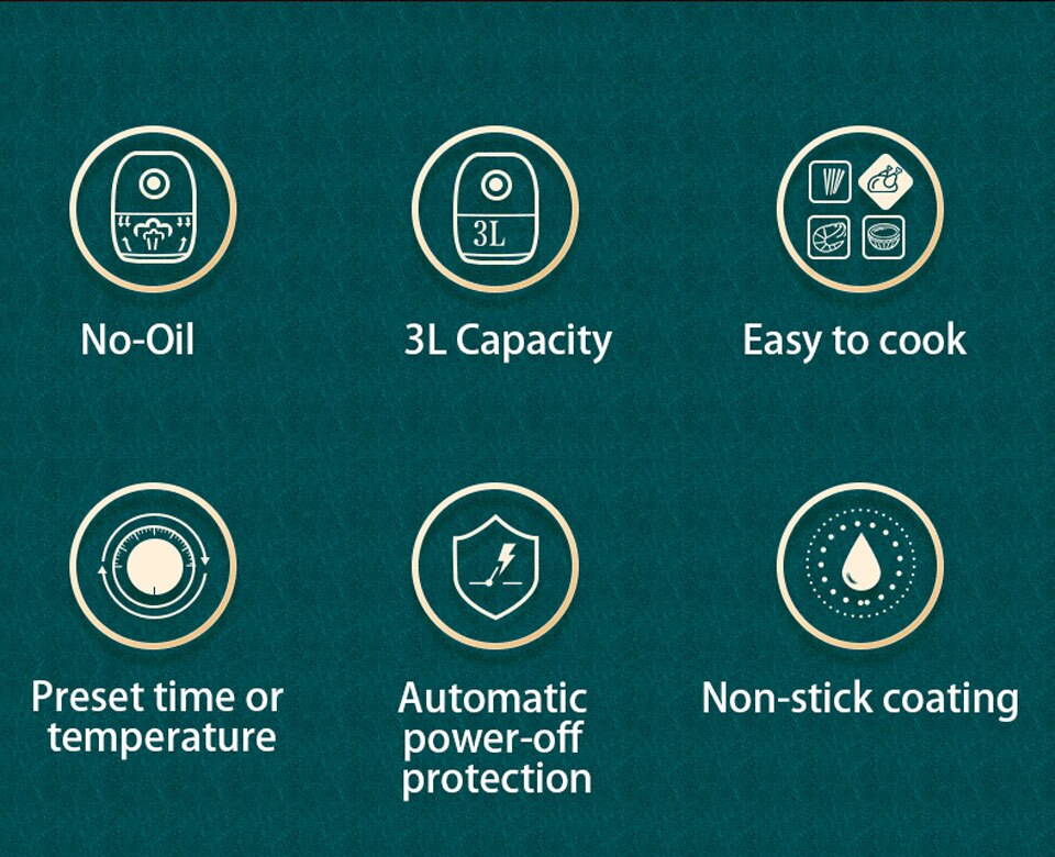 Bear – friteuse à Air électrique sans huile, 3L, 1350W, 360, intelligente, avec cuisinière à Circulation d'air chaud, Version internationale Bear – friteuse à Air électrique sans huile, 3L, 1350W, 360, intelligente, avec cuisinière à Circulation d'air chaud, Version internationale