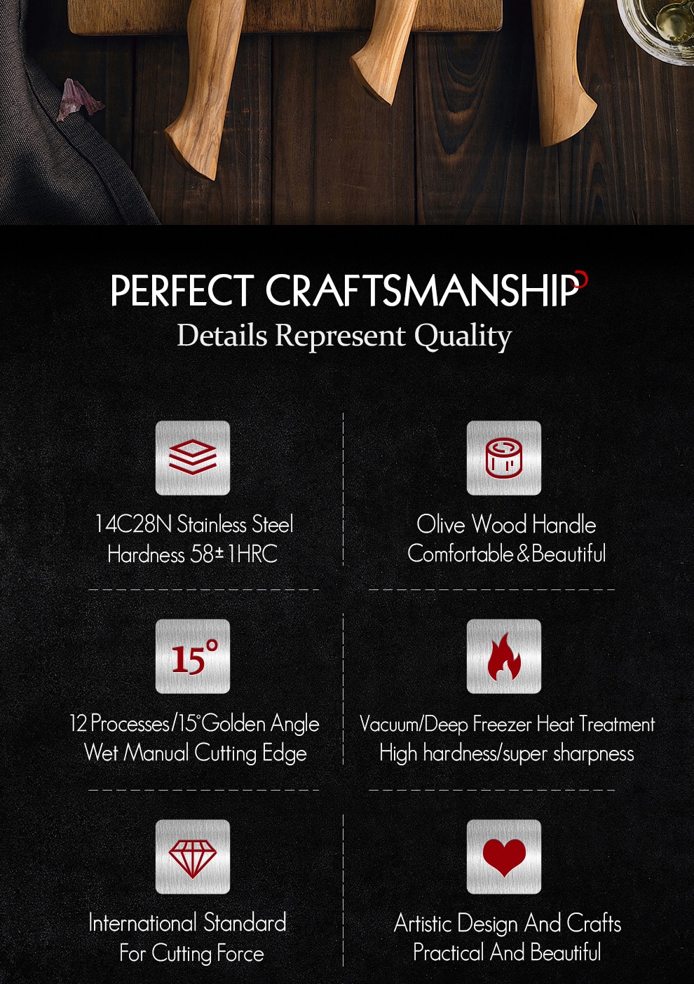 HEZHEN – ensemble de couteaux sandik 14C28N, en acier inoxydable, Chef Santoku, couteau de cuisine utilitaire pour la viande, 1-5 pièces