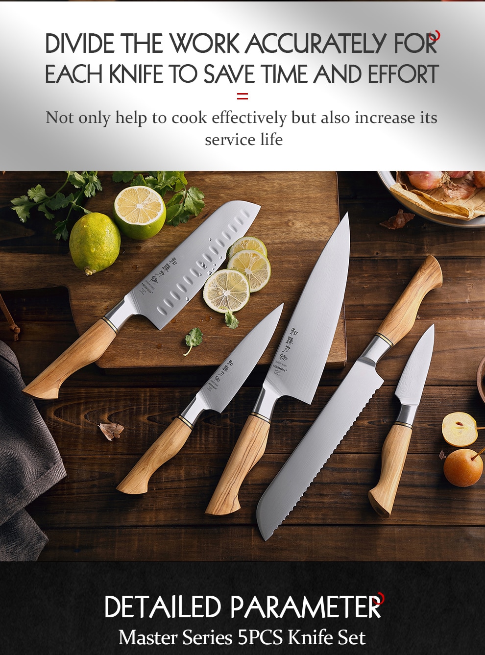 HEZHEN – ensemble de couteaux sandik 14C28N, en acier inoxydable, Chef Santoku, couteau de cuisine utilitaire pour la viande, 1-5 pièces