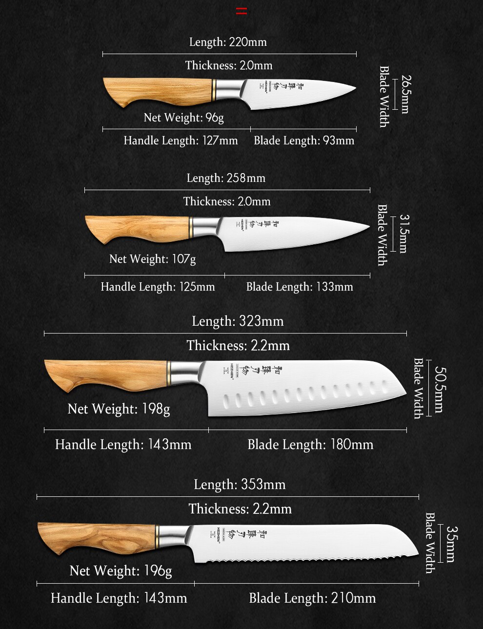HEZHEN – ensemble de couteaux sandik 14C28N, en acier inoxydable, Chef Santoku, couteau de cuisine utilitaire pour la viande, 1-5 pièces