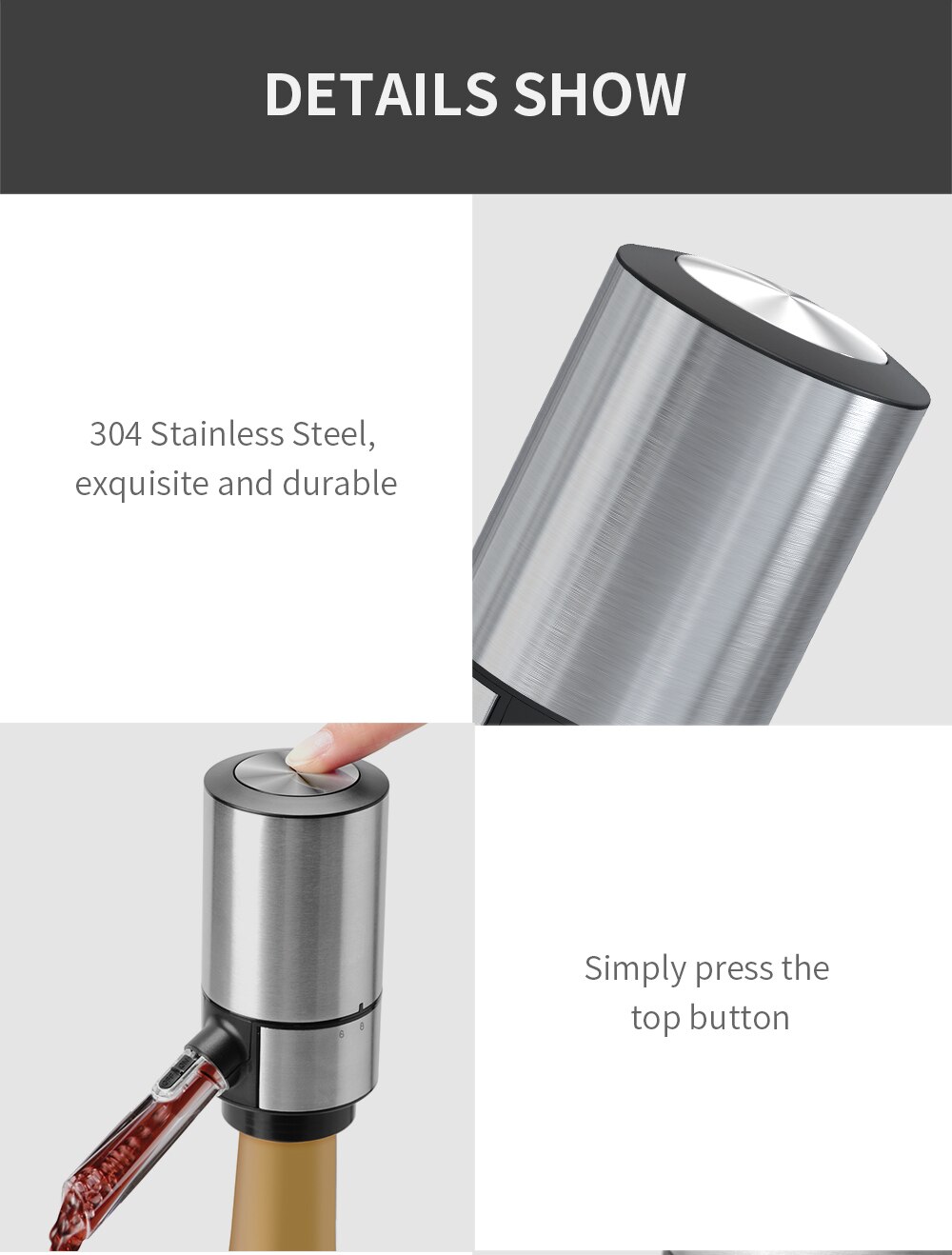 Décanteur à vin électrique à piles en acier inoxydable, aérateur et distributeur de vin, nouveauté 2021