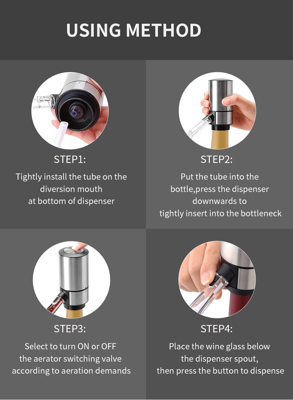 Décanteur à vin électrique à piles en acier inoxydable, aérateur et distributeur de vin, nouveauté 2021