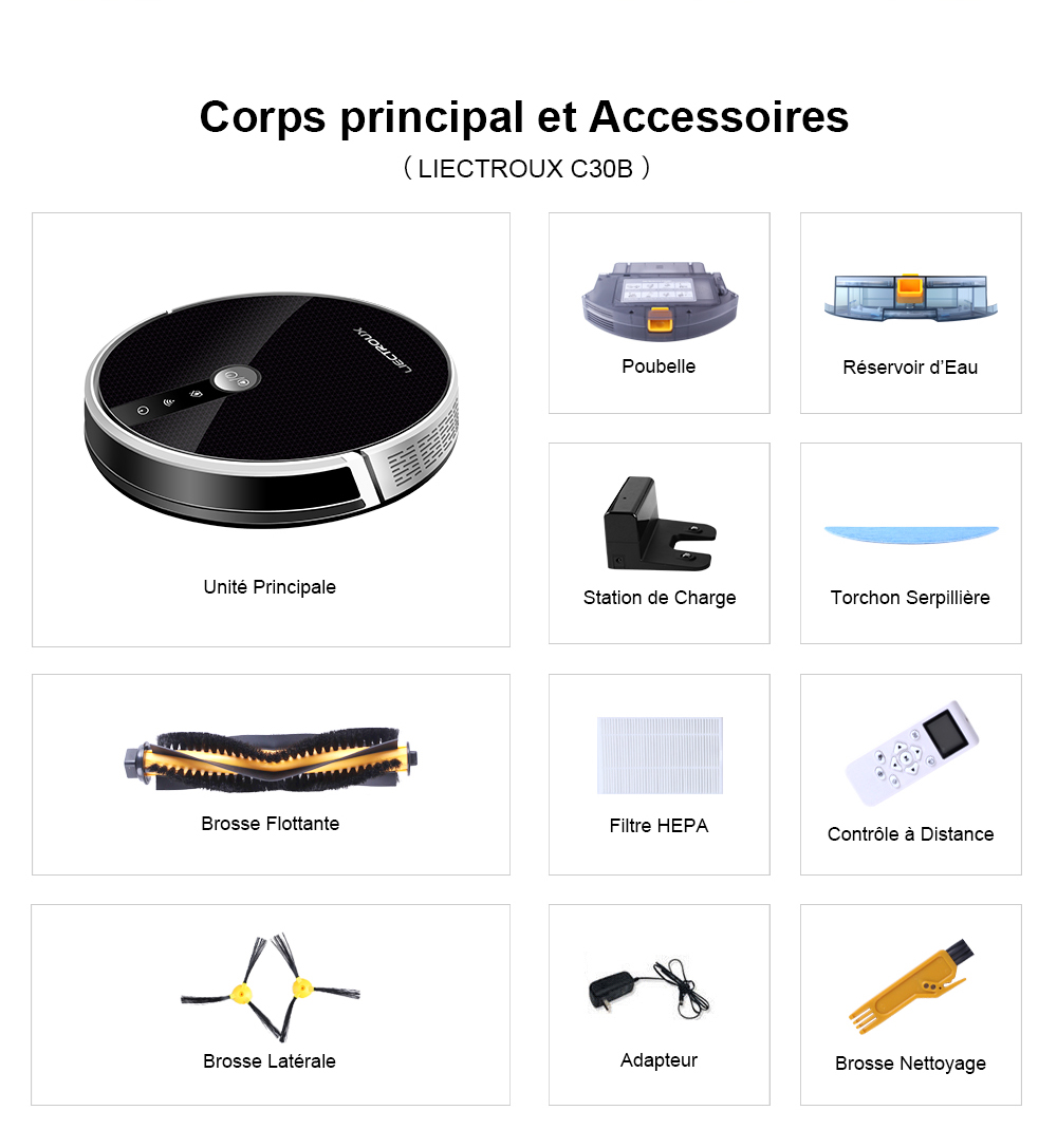 (Code Promo: AEHH15) Aspirateur robot LIECTROUX C30B,Navigation sur carte IA,partition intelligente,avec mémoire,appWiFi,aspiration 6KPa,nettoyage humide intelligent,désinfection,fonctionne avec Alexa (Code Promo: AEHH15) Aspirateur robot LIECTROUX C30B,Navigation sur carte IA,partition intelligente,avec mémoire,appWiFi,aspiration 6KPa,nettoyage humide intelligent,désinfection,fonctionne avec Alexa