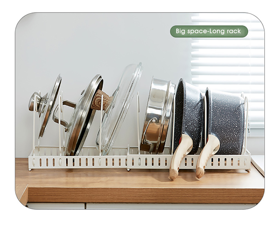 Organisateur de casseroles extensible, organisateur d'armoire de casseroles et poêles avec 4/7 compartiments réglables, organisateur d'armoire de cuisine