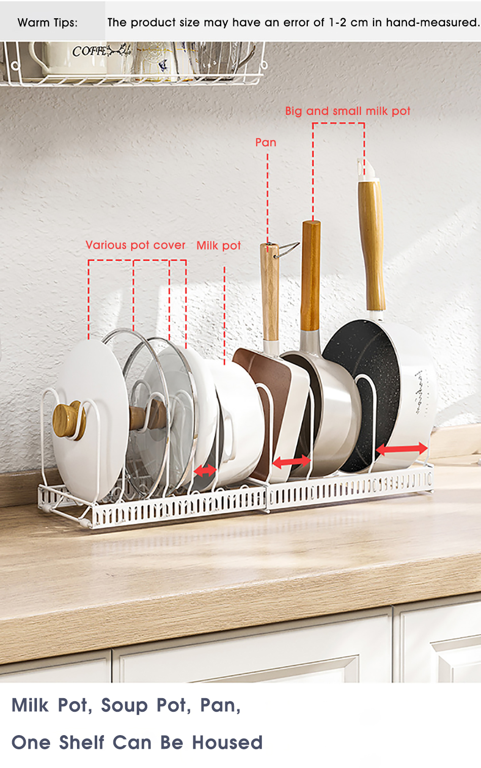 Organisateur de casseroles extensible, organisateur d'armoire de casseroles et poêles avec 4/7 compartiments réglables, organisateur d'armoire de cuisine