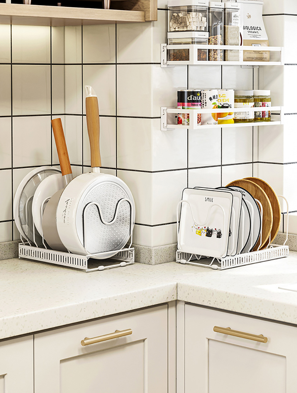 Organisateur de casseroles extensible, organisateur d'armoire de casseroles et poêles avec 4/7 compartiments réglables, organisateur d'armoire de cuisine