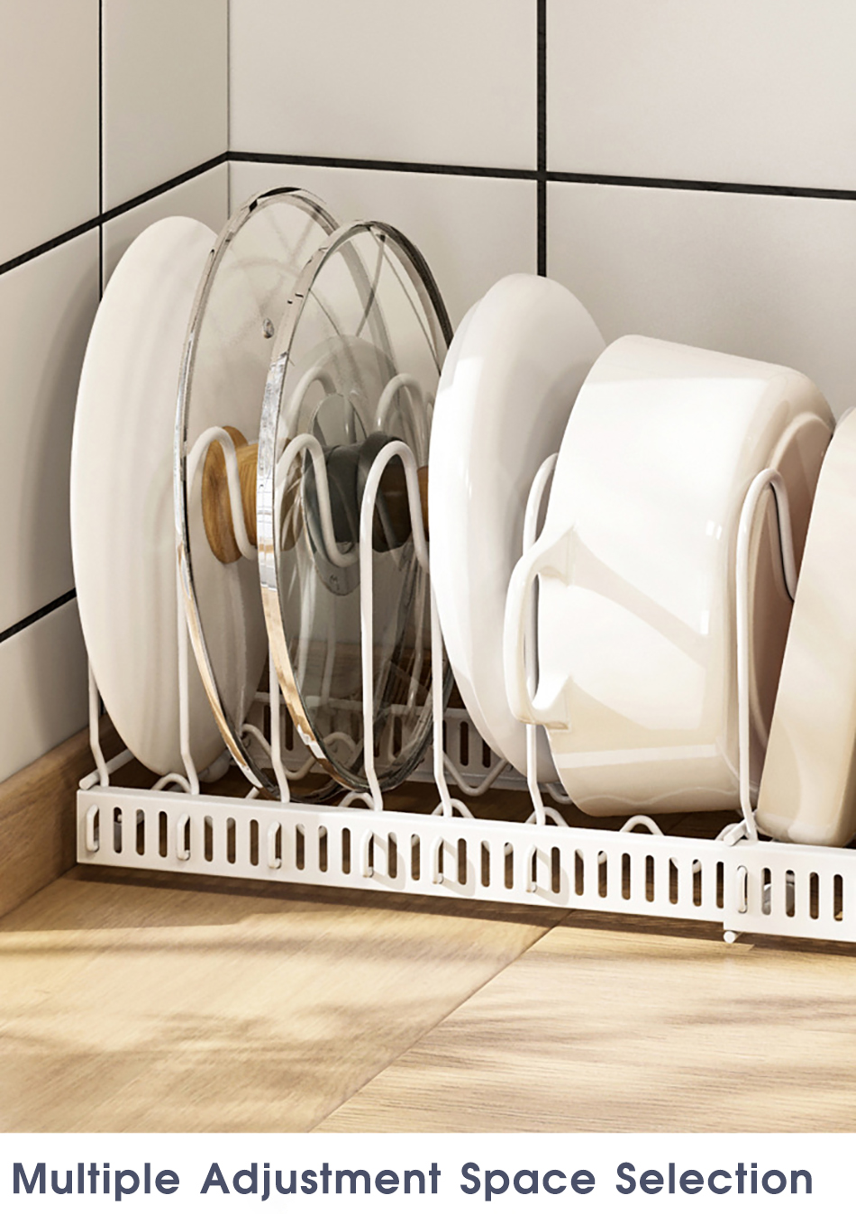 Organisateur de casseroles extensible, organisateur d'armoire de casseroles et poêles avec 4/7 compartiments réglables, organisateur d'armoire de cuisine