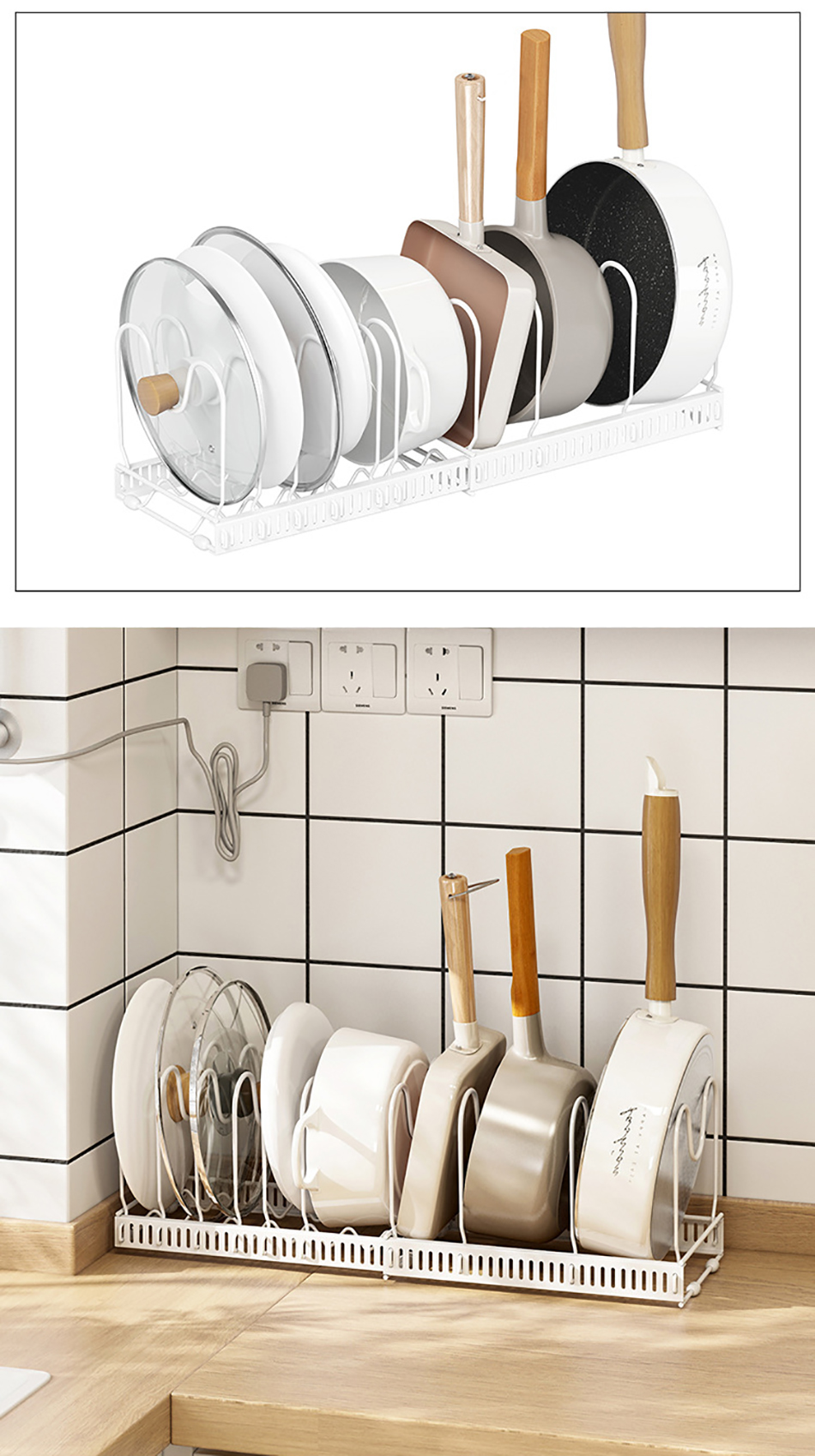 Organisateur de casseroles extensible, organisateur d'armoire de casseroles et poêles avec 4/7 compartiments réglables, organisateur d'armoire de cuisine