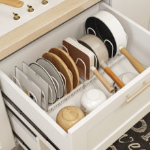 Organisateur de casseroles extensible, organisateur d'armoire de casseroles et poêles avec 4/7 compartiments réglables, organisateur d'armoire de cuisine