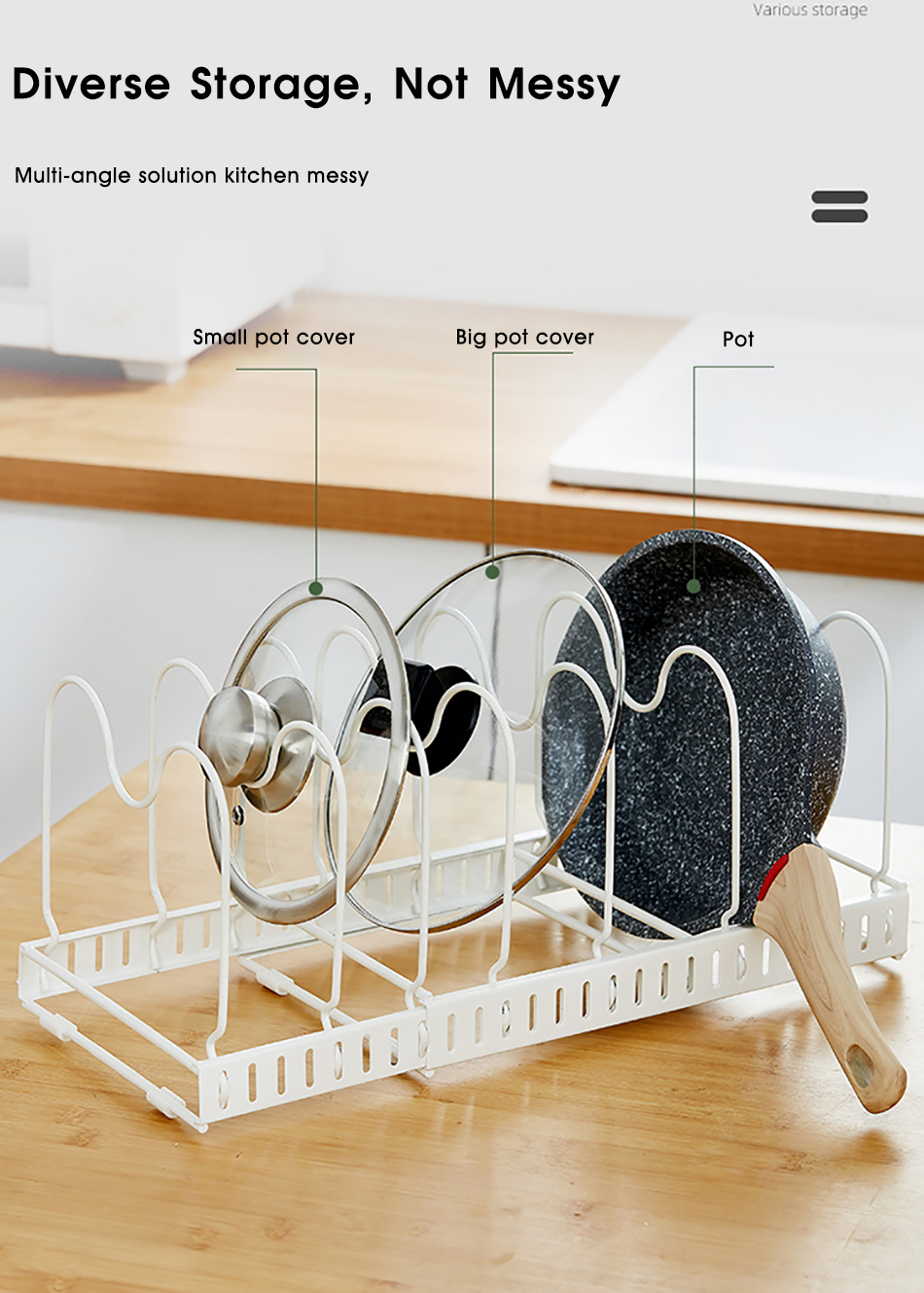 Organisateur de casseroles extensible, organisateur d'armoire de casseroles et poêles avec 4/7 compartiments réglables, organisateur d'armoire de cuisine