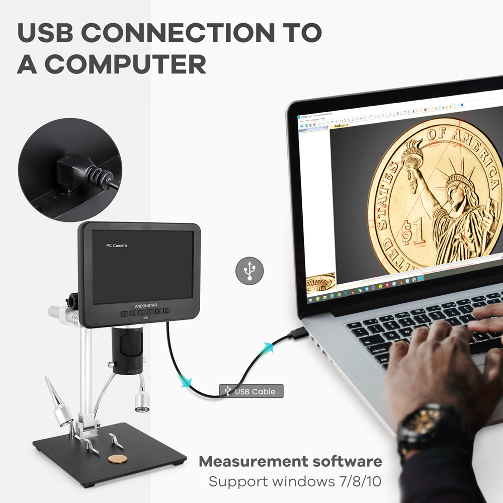 Andonstar – Microscope numérique 10 ''2000X UHD 2160P HDMI, AD249SM avec connexion PC à 3 lentilles, pour la soudure de PCB, vérification pour la réparation de téléphones