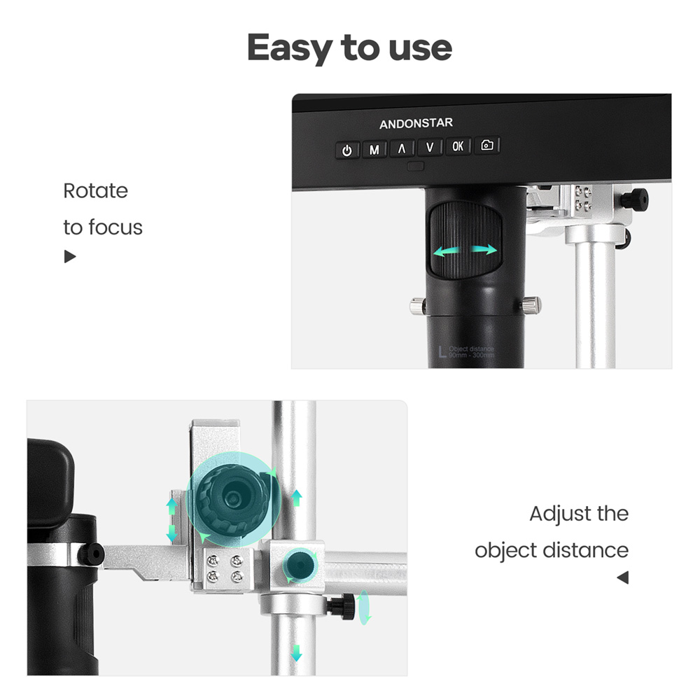 Andonstar – Microscope numérique 10 ''2000X UHD 2160P HDMI, AD249SM avec connexion PC à 3 lentilles, pour la soudure de PCB, vérification pour la réparation de téléphones