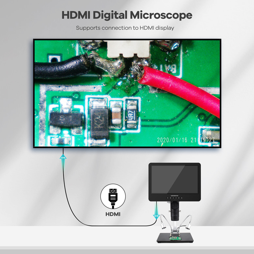 Andonstar – Microscope numérique 10 ''2000X UHD 2160P HDMI, AD249SM avec connexion PC à 3 lentilles, pour la soudure de PCB, vérification pour la réparation de téléphones