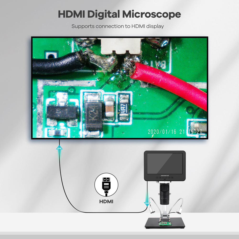 Andonstar – Microscope numérique 10 ''2000X UHD 2160P HDMI, AD249SM avec connexion PC à 3 lentilles, pour la soudure de PCB, vérification pour la réparation de téléphones