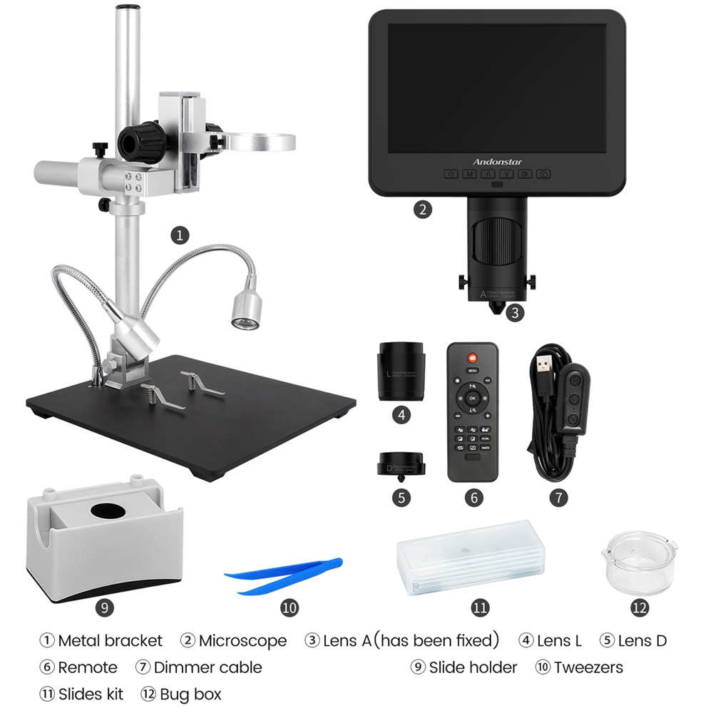 Andonstar – Microscope numérique 10 ''2000X UHD 2160P HDMI, AD249SM avec connexion PC à 3 lentilles, pour la soudure de PCB, vérification pour la réparation de téléphones Andonstar – Microscope numérique 10 ''2000X UHD 2160P HDMI, AD249SM avec connexion PC à 3 lentilles, pour la soudure de PCB, vérification pour la réparation de téléphones