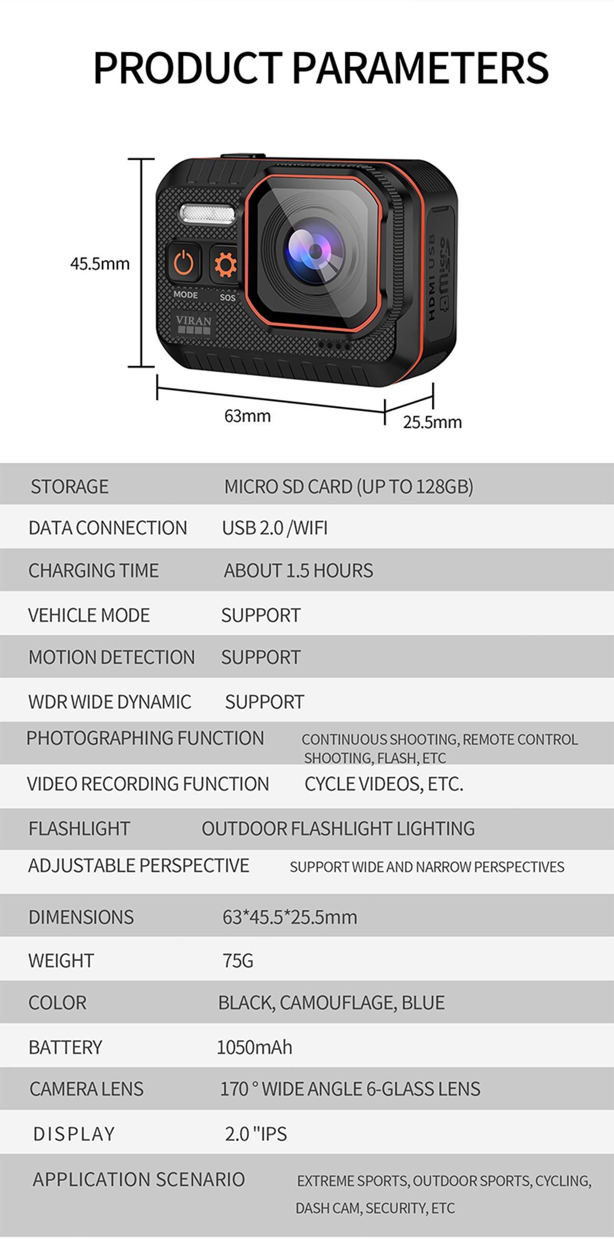 Ceraste – caméra d'action 4K60FPS