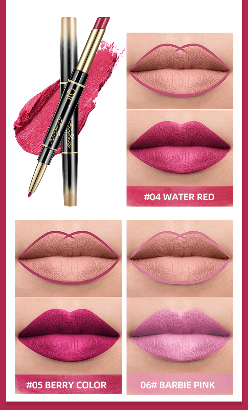 Rouge à lèvres 2 en 1, crayon longue durée, rose, imperméable, mat, contour, maquillage, cosmétiques Rouge à lèvres 2 en 1, crayon longue durée, rose, imperméable, mat, contour, maquillage, cosmétiques