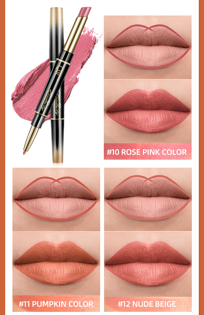 Rouge à lèvres 2 en 1, crayon longue durée, rose, imperméable, mat, contour, maquillage, cosmétiques Rouge à lèvres 2 en 1, crayon longue durée, rose, imperméable, mat, contour, maquillage, cosmétiques