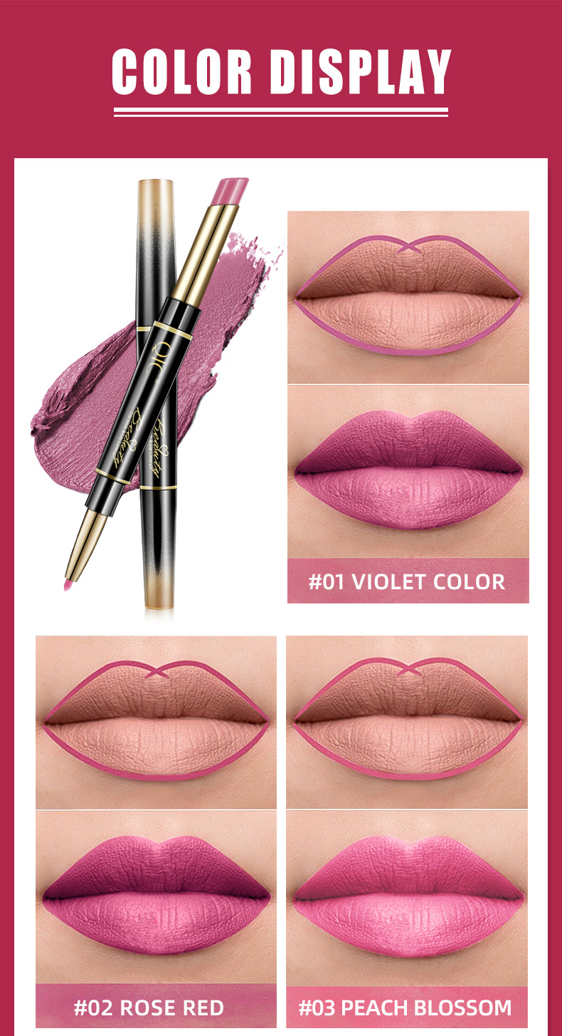 Rouge à lèvres 2 en 1, crayon longue durée, rose, imperméable, mat, contour, maquillage, cosmétiques Rouge à lèvres 2 en 1, crayon longue durée, rose, imperméable, mat, contour, maquillage, cosmétiques
