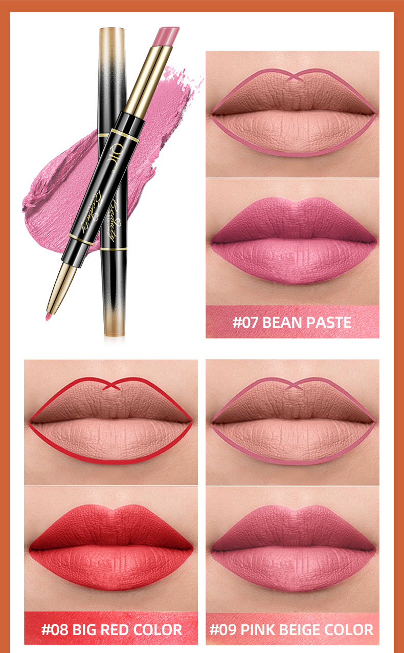 Rouge à lèvres 2 en 1, crayon longue durée, rose, imperméable, mat, contour, maquillage, cosmétiques Rouge à lèvres 2 en 1, crayon longue durée, rose, imperméable, mat, contour, maquillage, cosmétiques