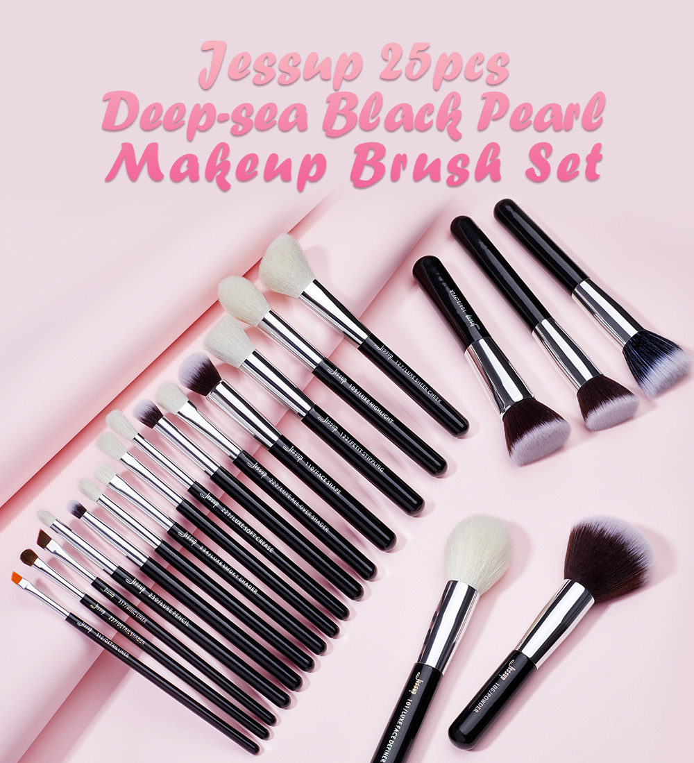 Jessup – ensemble de pinceaux de maquillage professionnels, 6-25 pièces, brosses de maquillage synthétiques naturelles, poudre de fond de teint, surligneur blanc perle T215