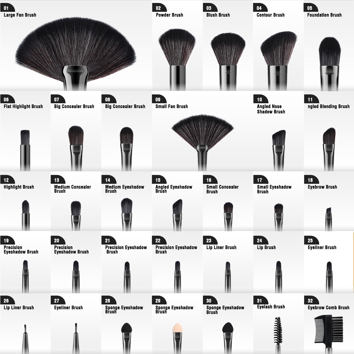 32 pièces pinceaux de maquillage noirs 32 pièces pinceaux de maquillage noirs